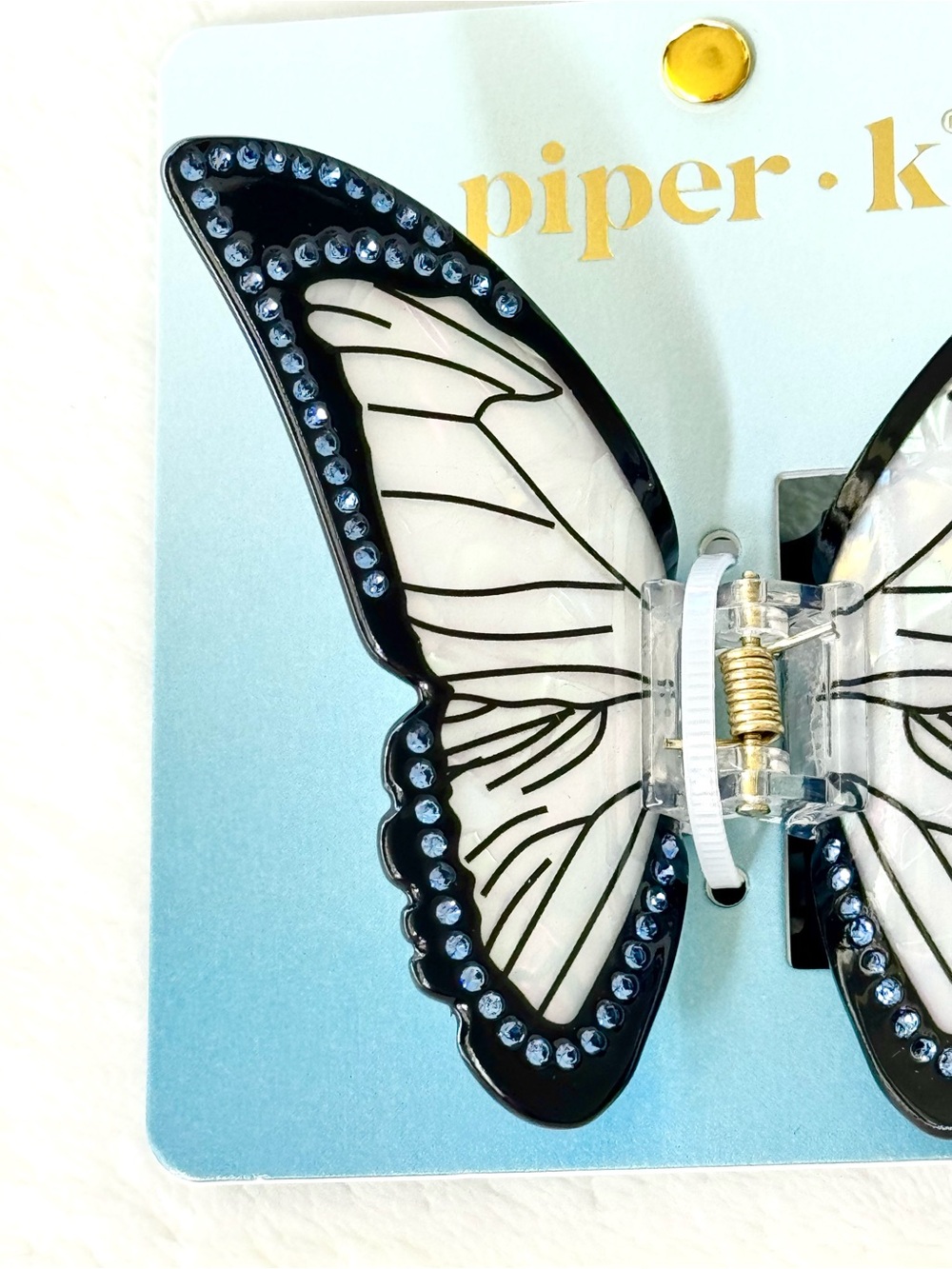 Piper K Iridescent Blue Butterfly Hair Claw Clip w/ Rhinestones - Picture 2 of 6